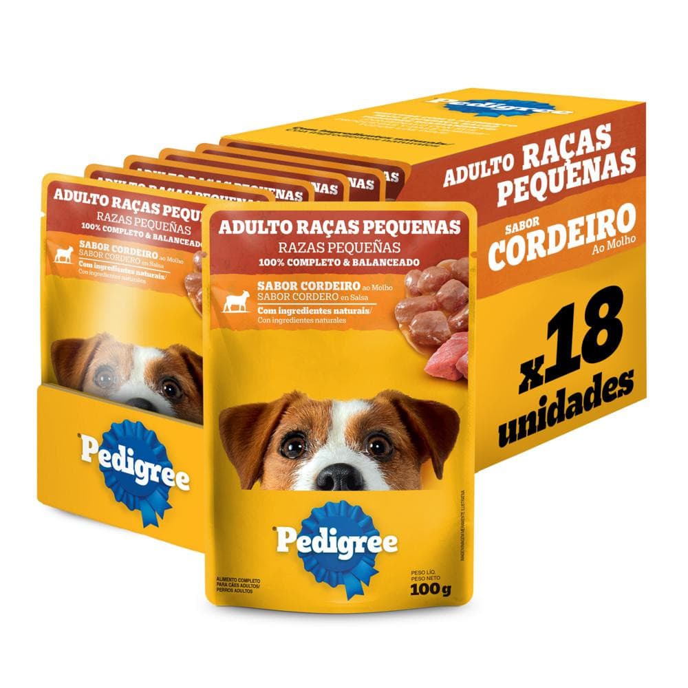 Kit Ração Úmida Pedigree Sachê Cordeiro ao Molho para Cães Adultos de Raças Pequenas 18 Unidades