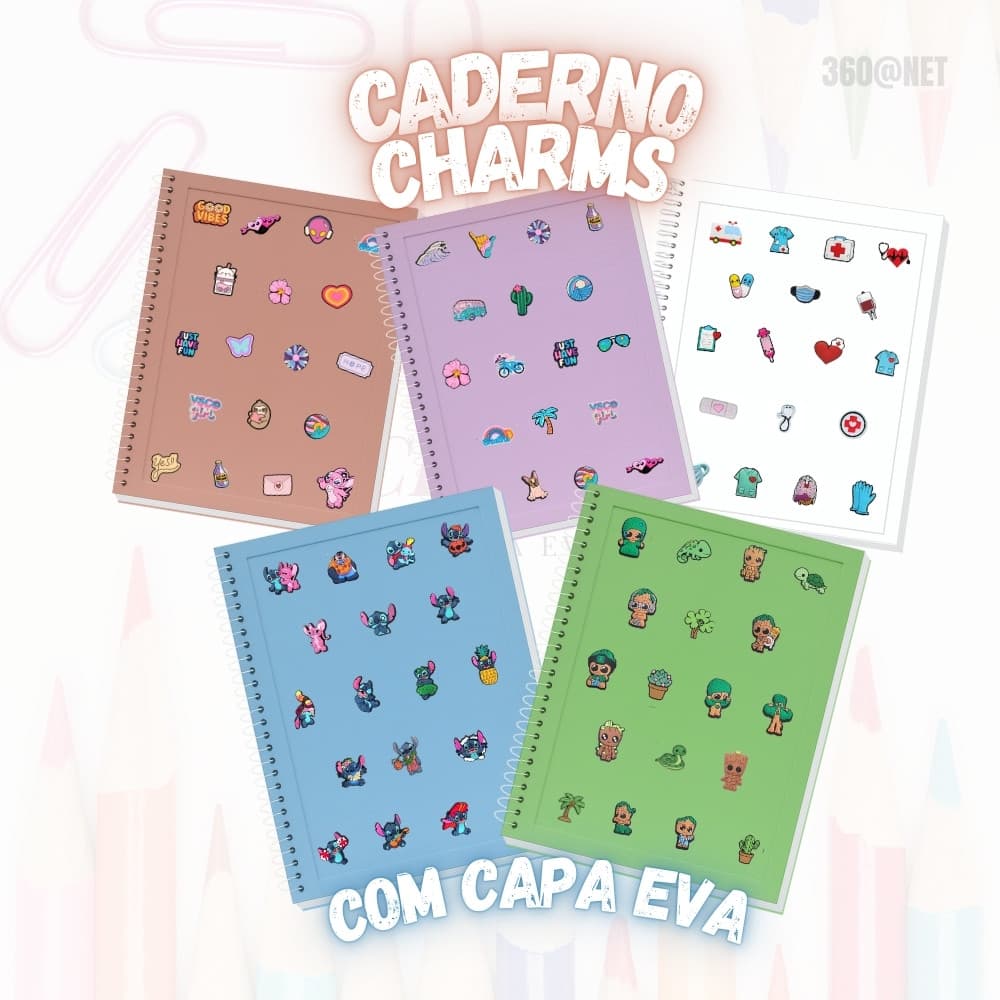 Caderno Universitário Charms Croc 1 Matéria 80 Fls Personalizável