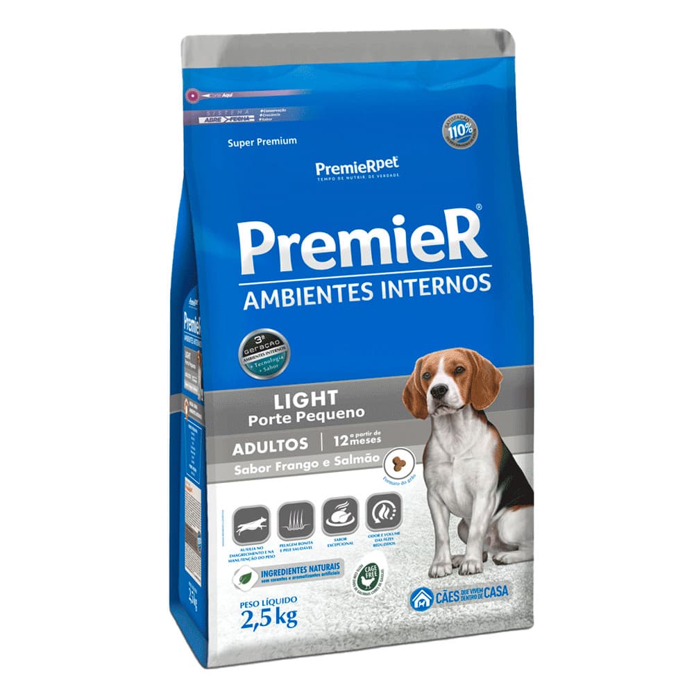 Ração para cães adultos porte pequeno Premier Ambientes Internos Light 2,5kg