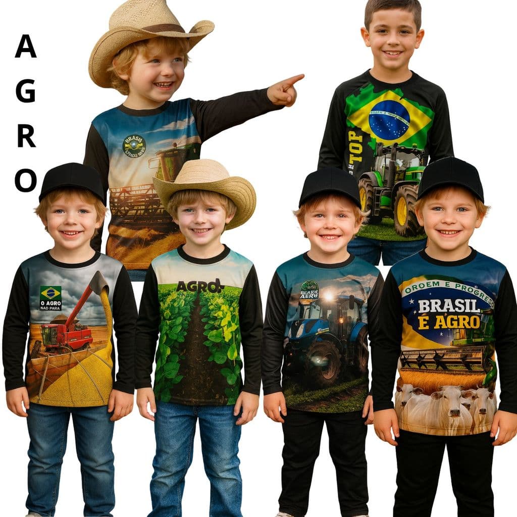 INFANTIL Camiseta Manga Longa UV Estampa Agro Rural Kids Trator