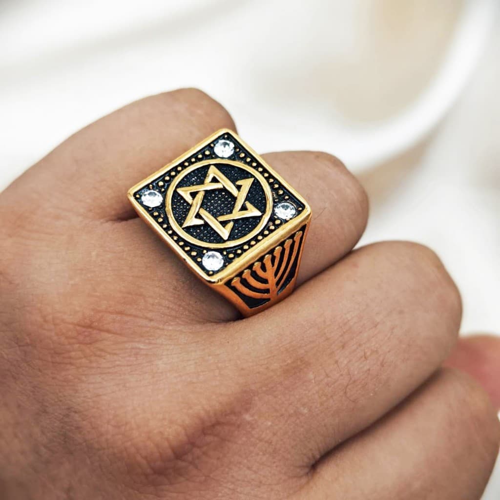 TB Moda Anel Estrela de Davi - Dedeira de Moeda Antiga Estrela de Salomão - Garantia Eterna na Cor!