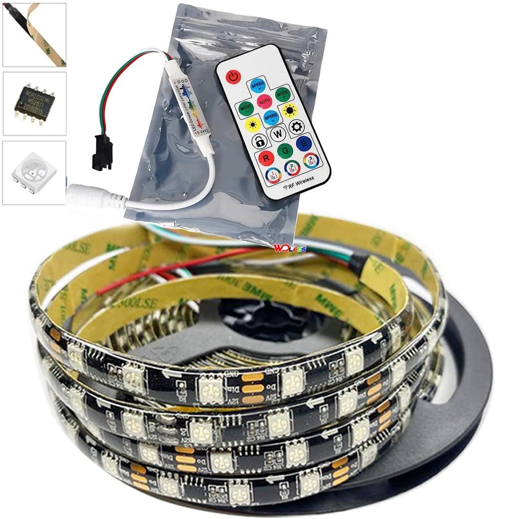 Fita Led Digital Ws2811 Ip65 Preta 5m C/ Central 366 Efeitos