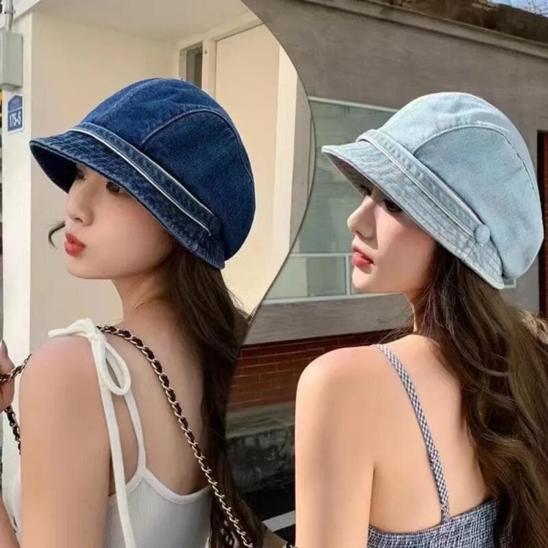 Bonés de Denim com Viseira, Chapéu de Pescador Retro Fofo, Chapéus Bucket de Cor Sólida, Boné Newsboy Ultra Leve e Quent