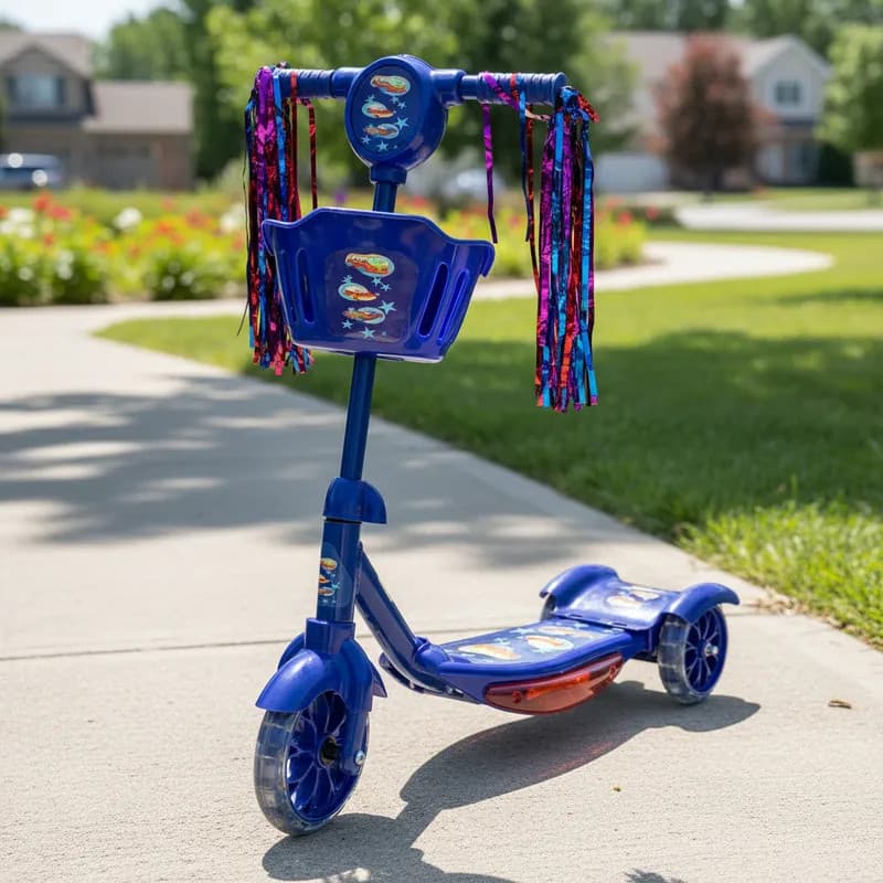 Patinete Infantil Dobrável Luz Som 3 Rodas Rosa /Azul Brinquedo Rodas LED Passeio Diversão Presente