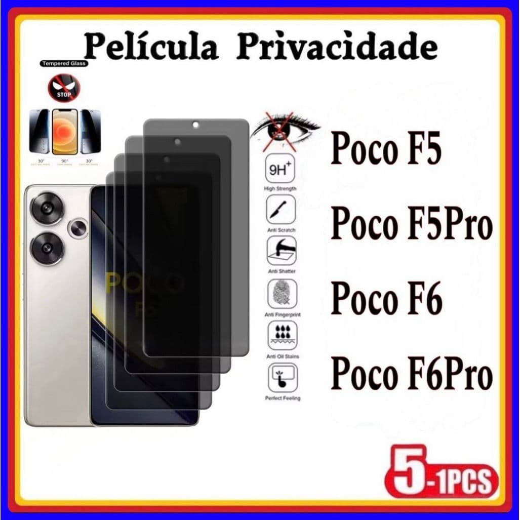 Película de Privacidade 3D Vidro Temperado Anti Spy Xiaomi Redmi Poco F5 Poco F5Pro Poco F6 Poco F6Pro