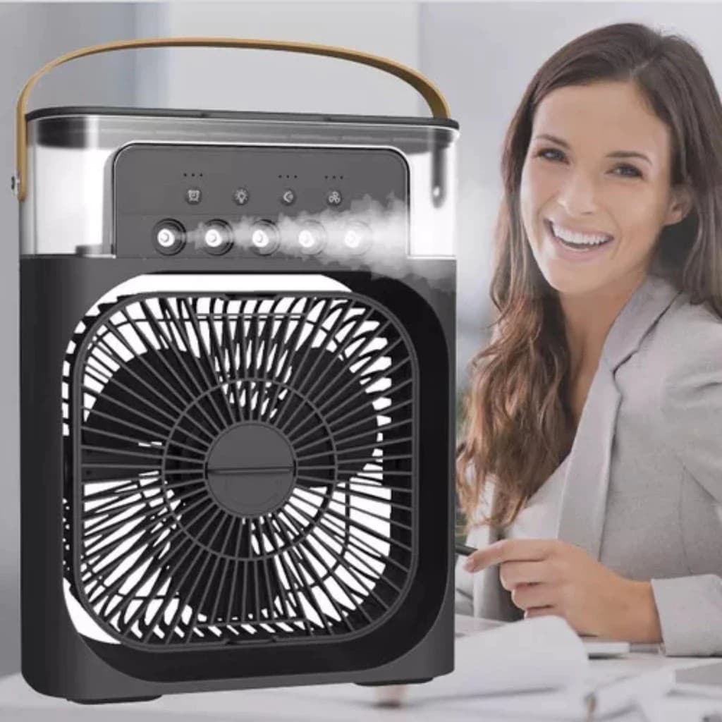 Climatizador Ventilador Mini Ar Condicionado Portátil Preto Umidificador Refrigeração Purificador