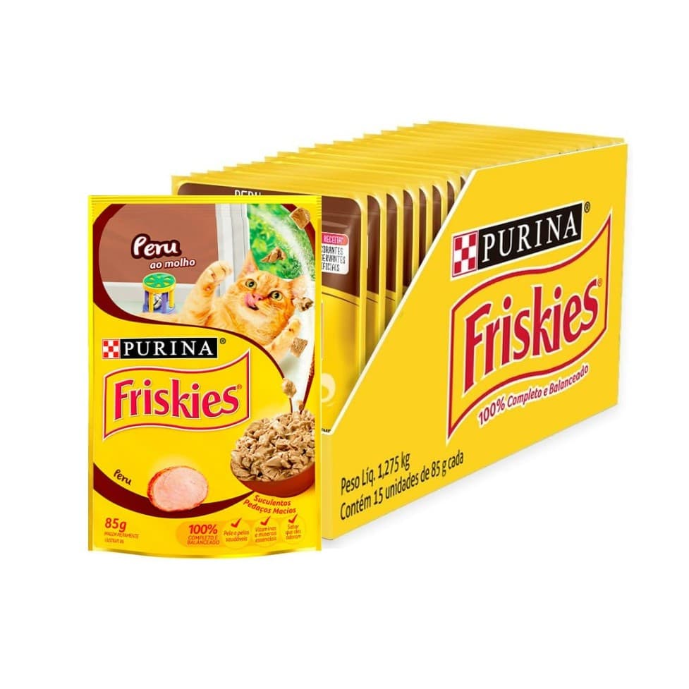 Kit 15 Sachês Ração Úmida Friskies Gatos Adultos Sabor Peru - 85g