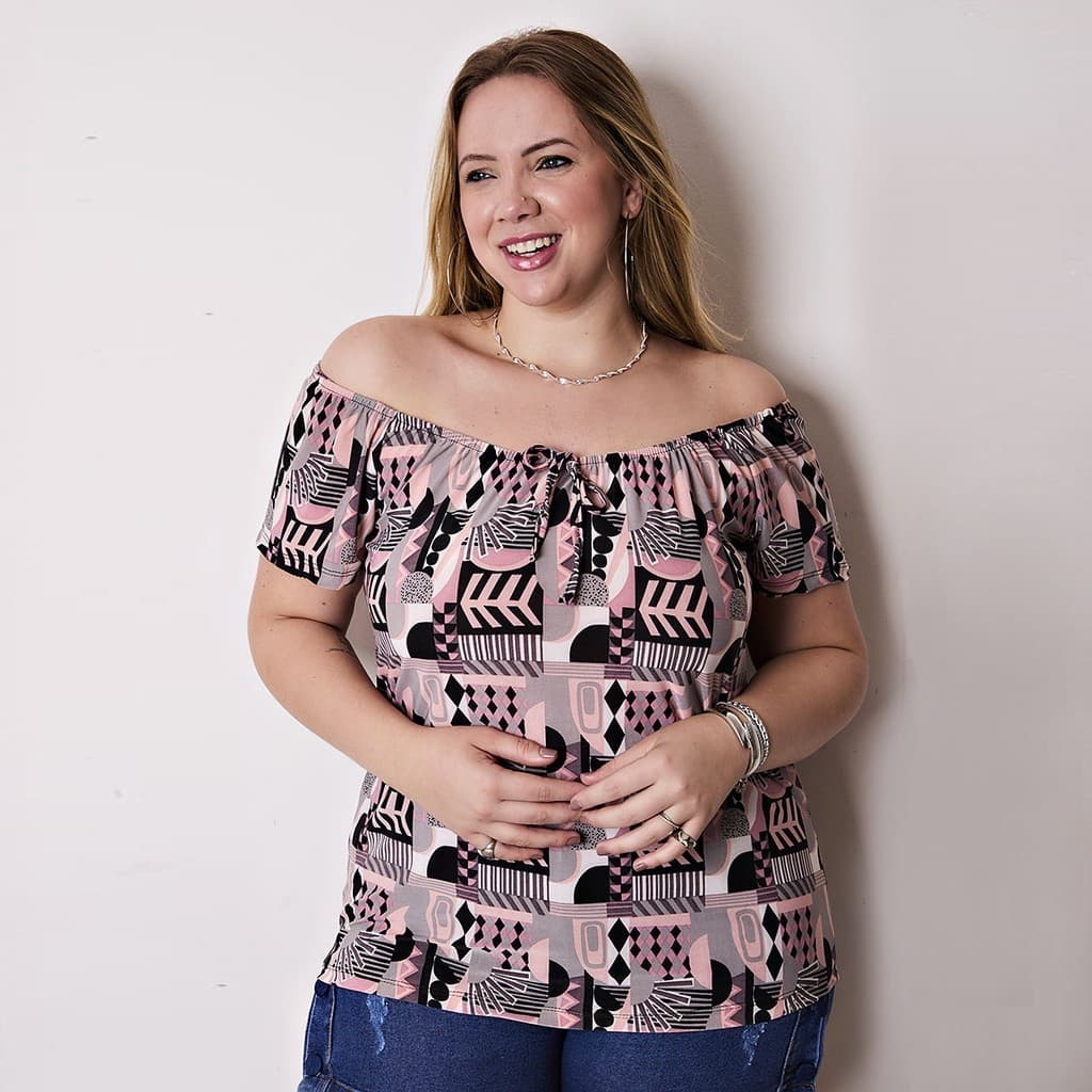 Blusa Bata Ciganinha Plus Size Estampada Confortável Elegante Casual Em Liganete Soltinha