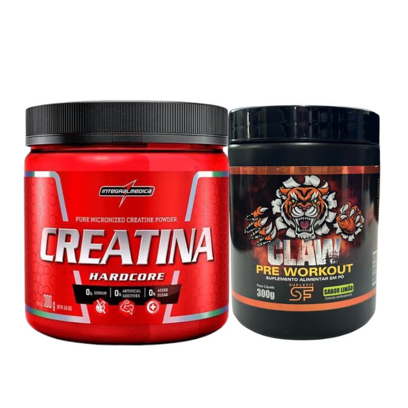 Pré Treino Claw + Taurina + Beta Alanina 300g + Creatina Integral Medica 300g