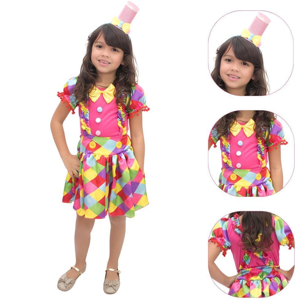 Lindo Vestido Fantasia Palhacinha com Body e Jardineira- Infantil Menina Festa Circo