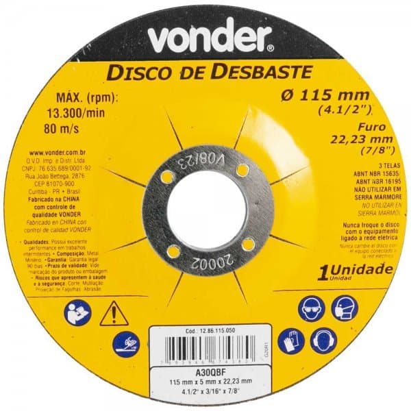 Disco de desbaste 115,0 mm x 5,0 mm x 22,23 mm DBV VONDER