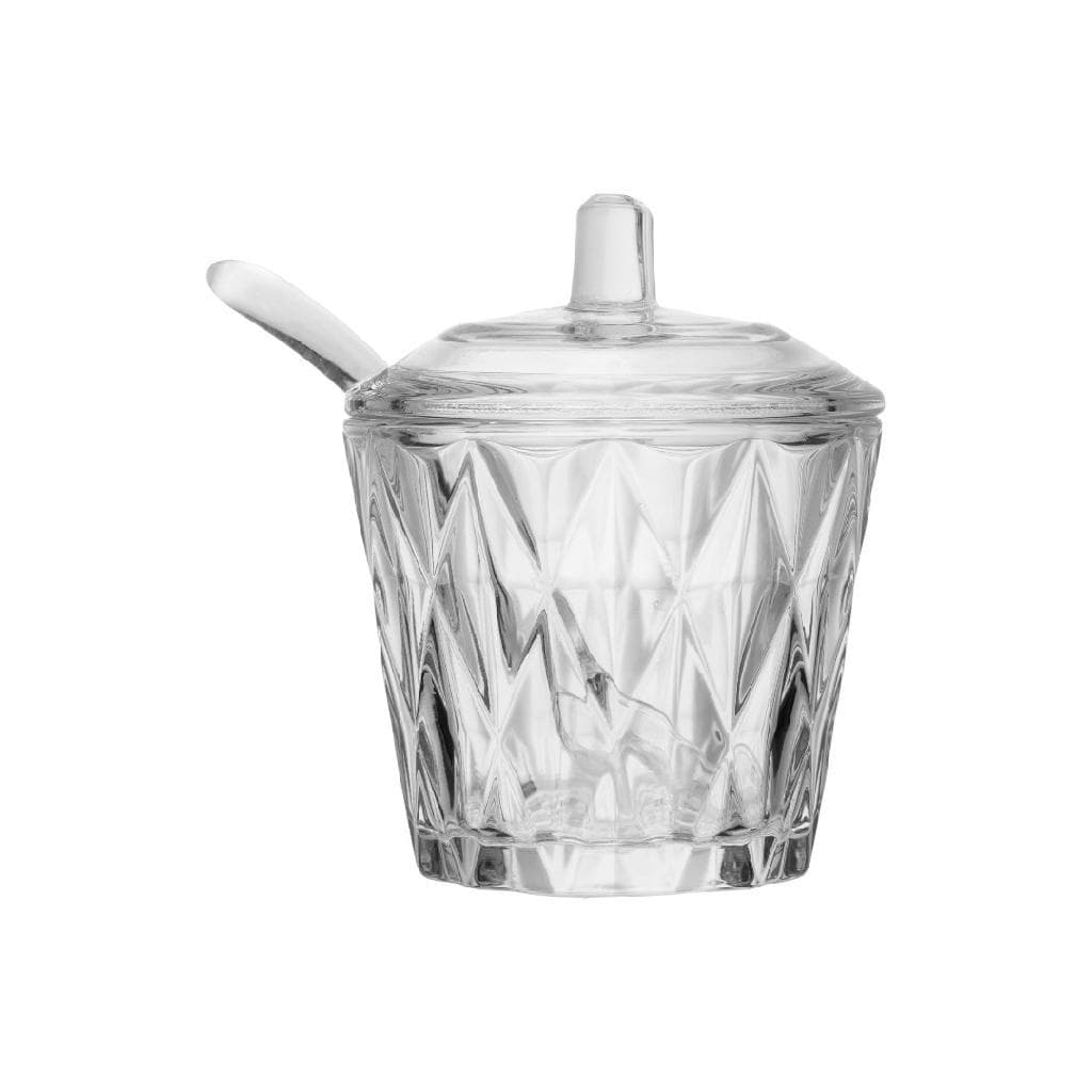 Açucareiro 11cm Com Colher Linha Diamante Lyor Cristal Vidro Porta Açúcar Mesa Posta Cozinha