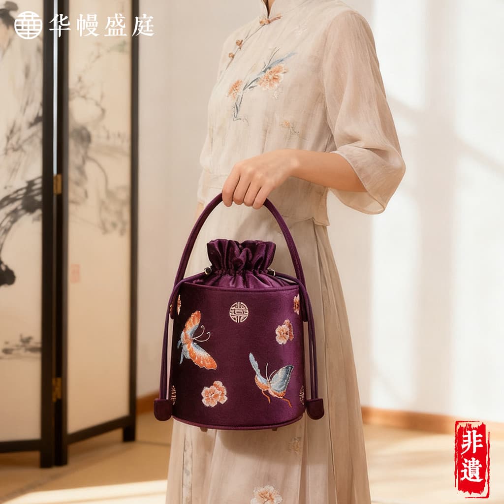 Huamanu Shengting estilo chinês bordado saco High-End senhoras bolsa nova balde chinês saco Diagonal