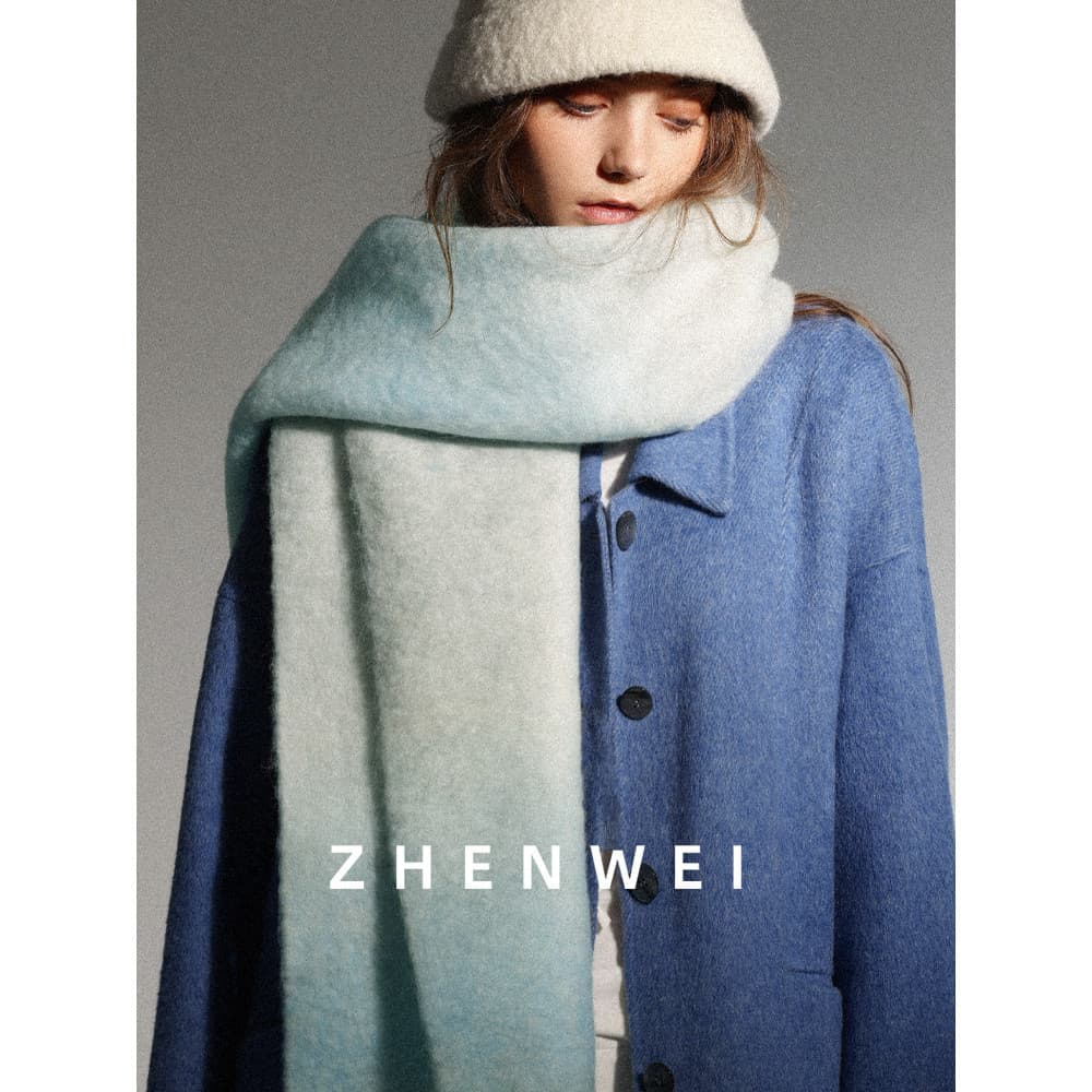 Gradiente azul Mohair cachecol feminino outono inverno atmosfera lenço de lã coreano estendido grande xale cachecol engr