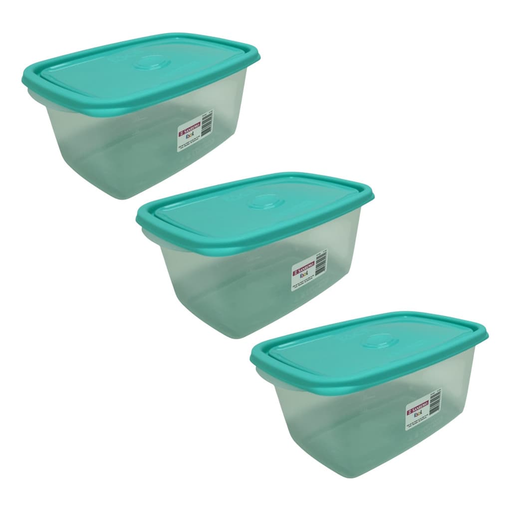 Kit com 3 Potes Retangular Plástico Sanremo 1,4L - Cores Alteatórias