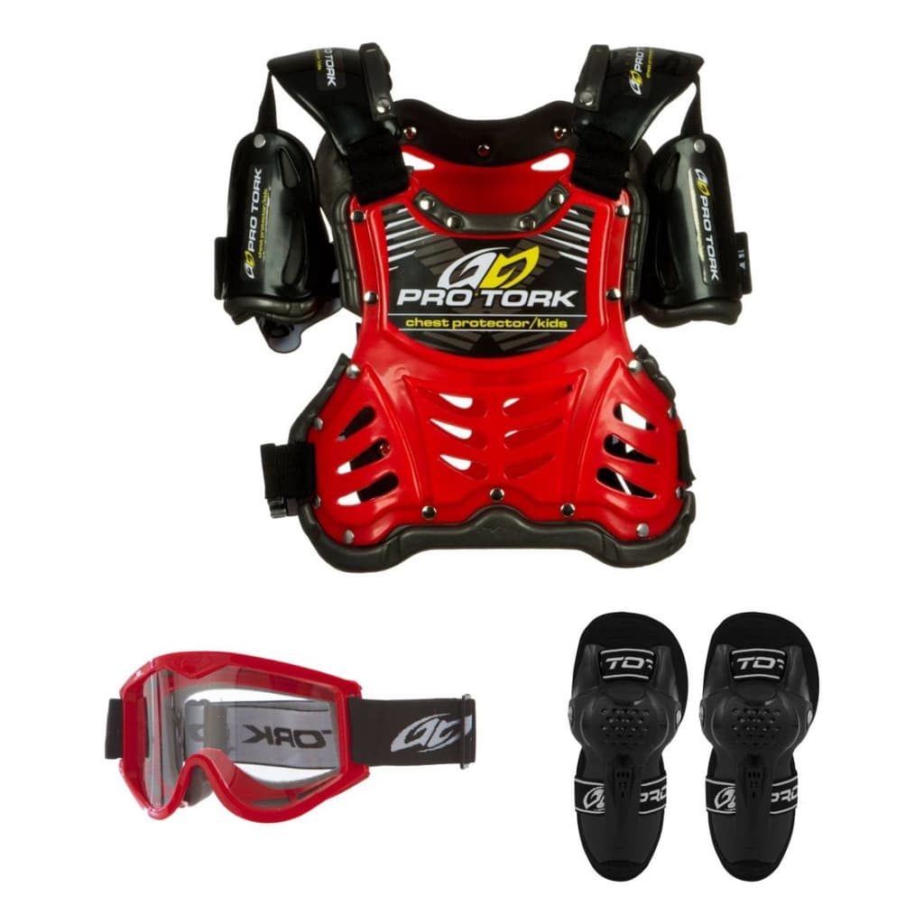 Kit Colete Infantil Óculos Joelheira Motocross Enduro Kids
