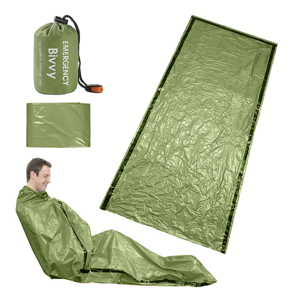 Saco de dormir de emergência para evitar o frio, saco de dormir com filme de alumínio com isolamento térmico de emergênc