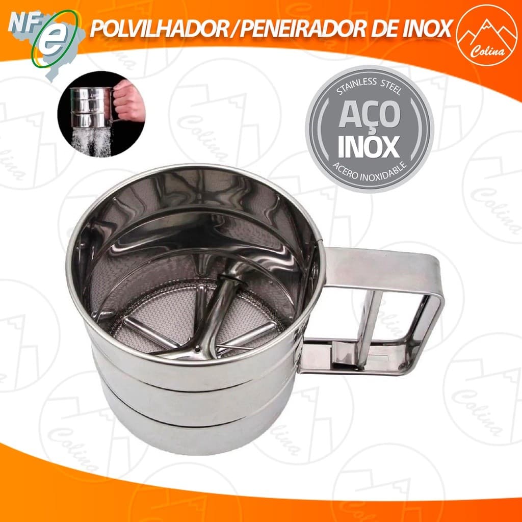 Polvilhador Em Inox Com Gatilho Peneira Para Farinha Açúcar Polvilhar