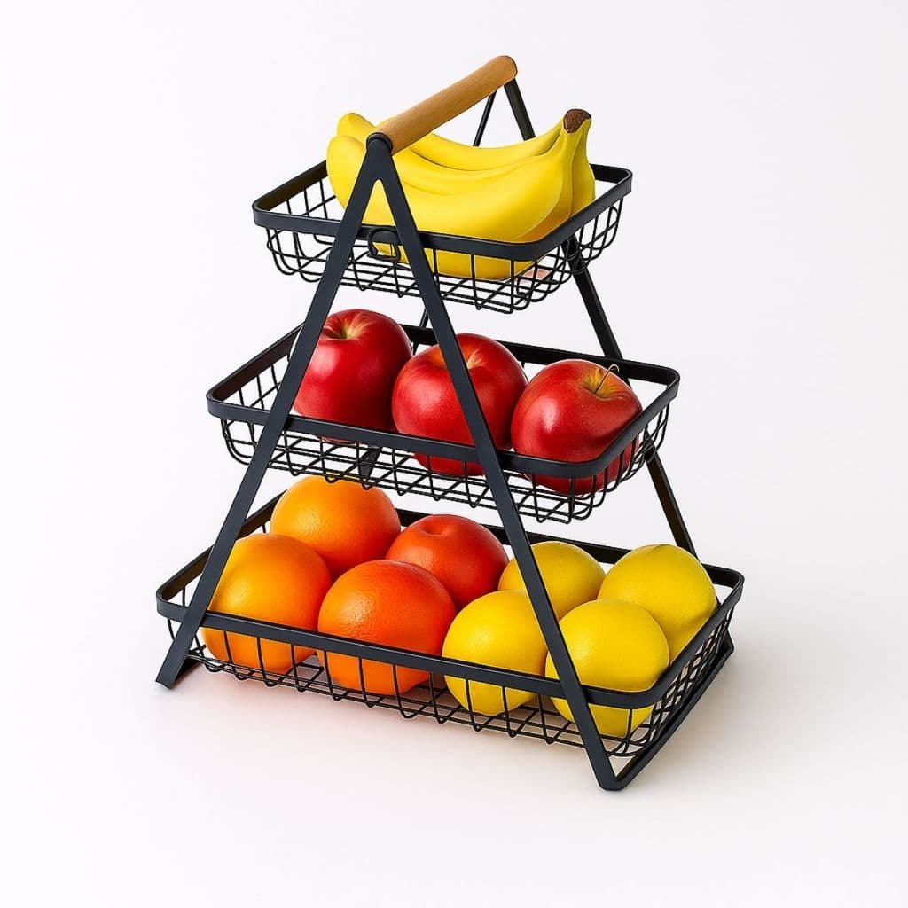 Fruteira De Mesa 3 Andares Organizador De Frutas Cesto Metal Aramado Multiuso Frutas Legumes 2 e 3 Andar