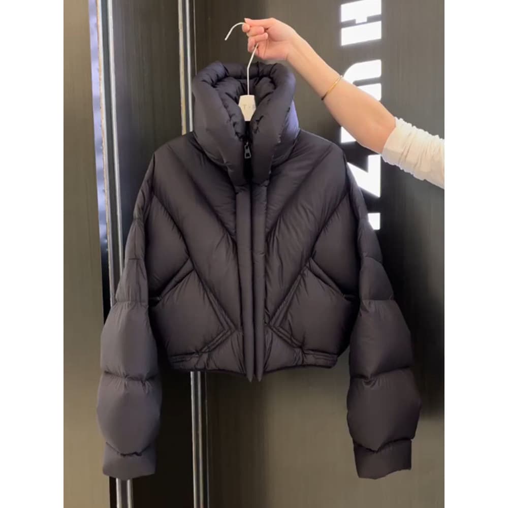 Estilo coreano Super bonito gola preto curto para baixo jaqueta feminina inverno 2025 novo estilo pequeno pão jaqueta gr