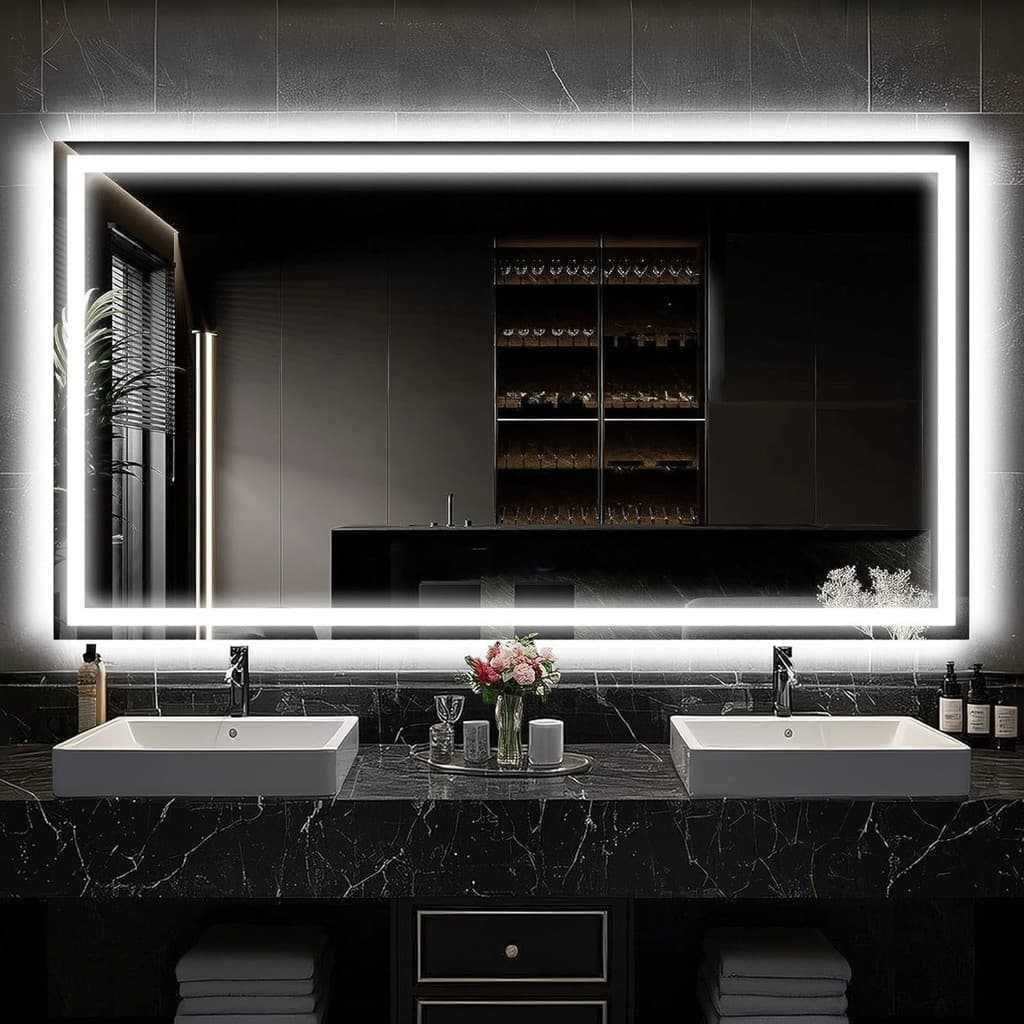 Espelho Premium Retangular HORIZONTAL Jateado com Led Vários Tamanhos - Luxo, Decoração, Sala, Banheiro, Penteadeira
