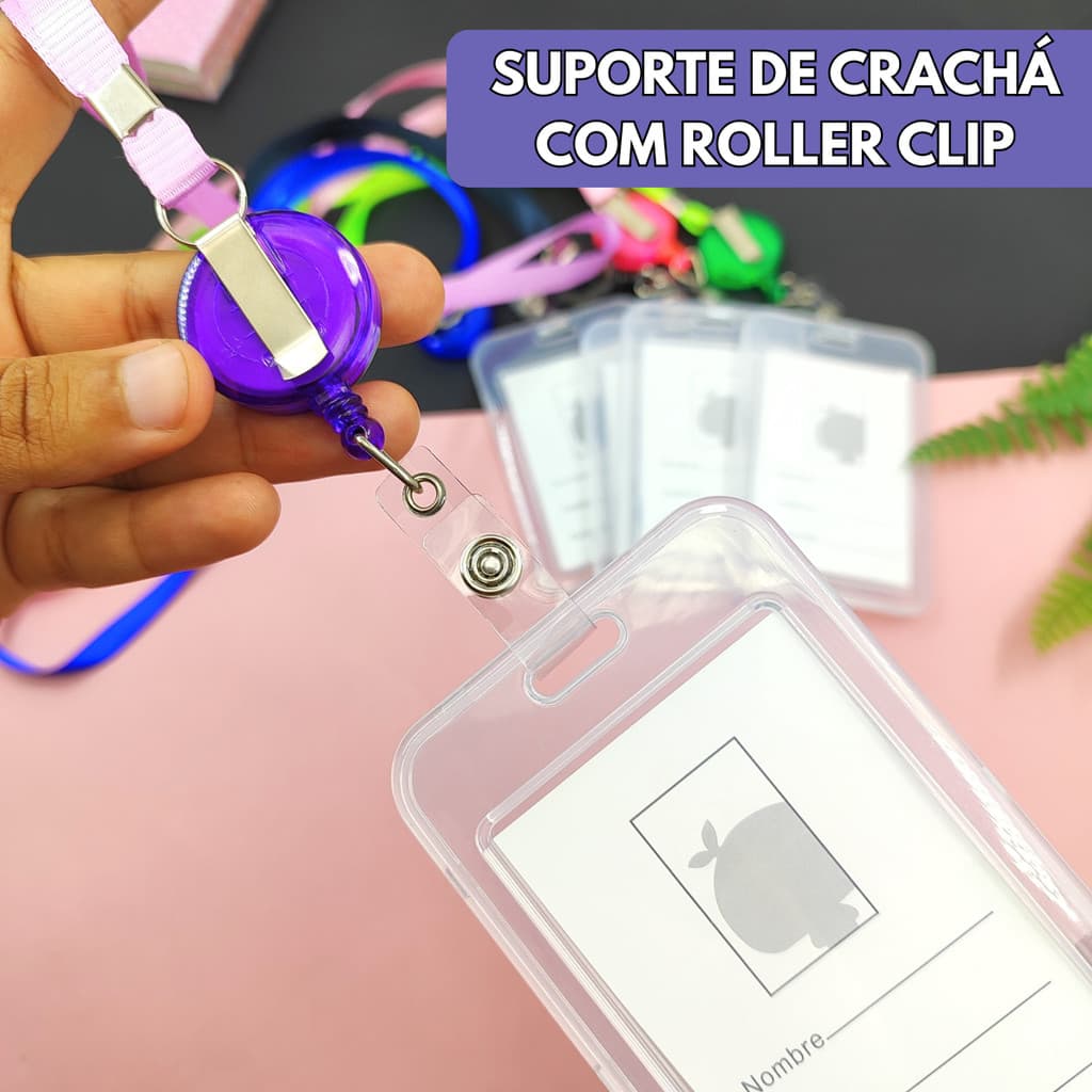 Porta Crachá Retrátil Roller Porta Crachá Transparente Horizontal Resistente Cordão