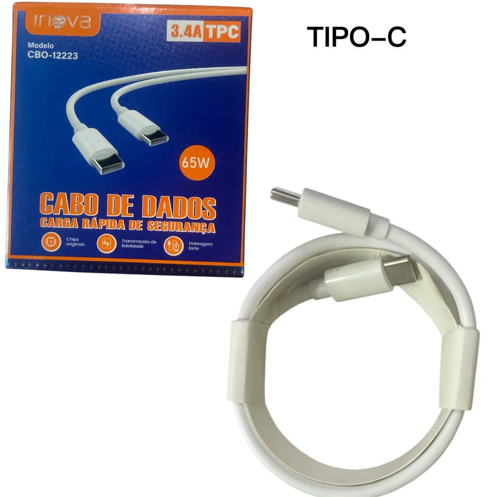 Cabo Turbo Inova 65W Tipo-C Para Android – Carregamento Super Rápido USB-C Reforçado 1