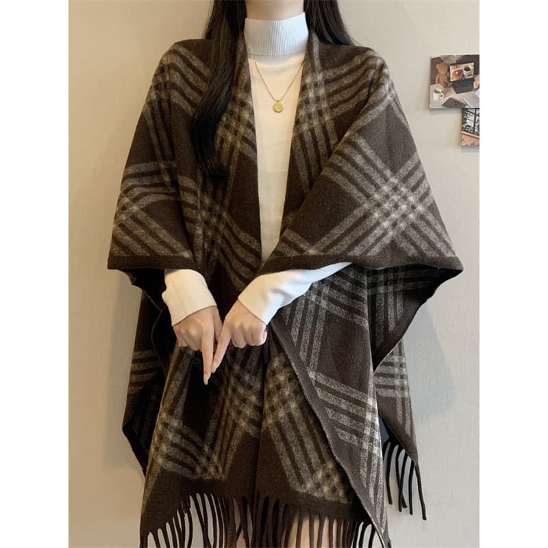 High-End estilo dinheiro antigo xale exterior camisola feminina outono inverno novo estilo tamanho grande borla manto ca
