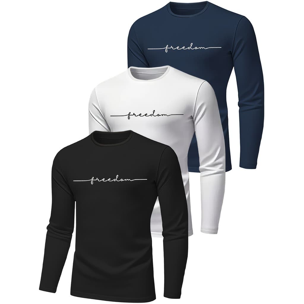 kit 3 Camisa Masculinas Manga Longa proteção uv Secagem Rápida Estampa Freedom para Academia Trilhas Treinos  Ar Livre