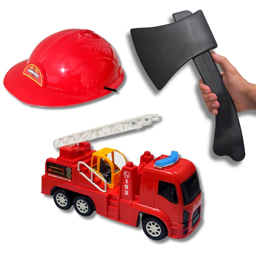 Kit Bombeiro Brinquedo Infantil Machado caminhão capacete