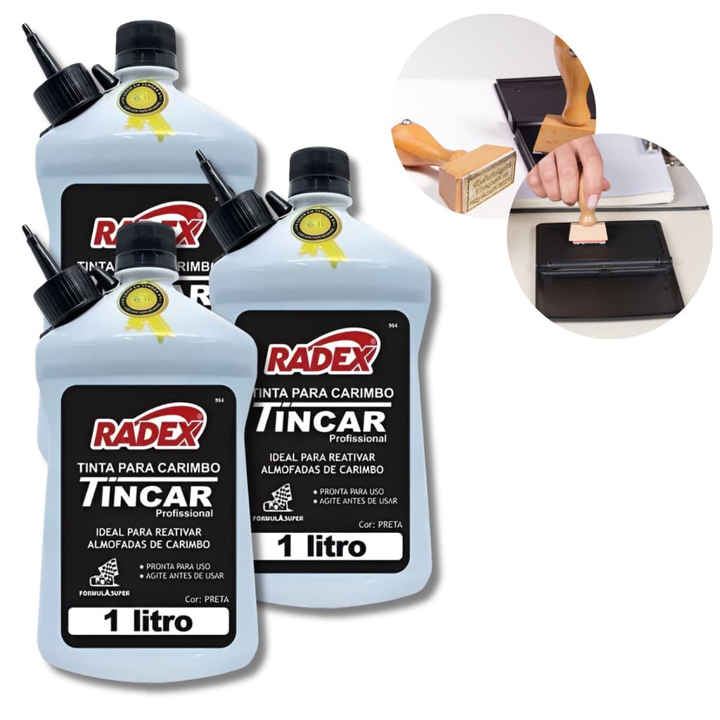 Kit 3 Tinta Para Almofada De Carimbo Tubo 1 Litro Cada Com Bico Aplicador