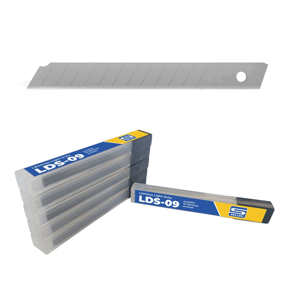 Lâmina Estreita para Estilete LDS-09 Seller 9mm Aço Carbono – Kit com 6 tubos (10 lâminas cada) – Corte leve e preciso