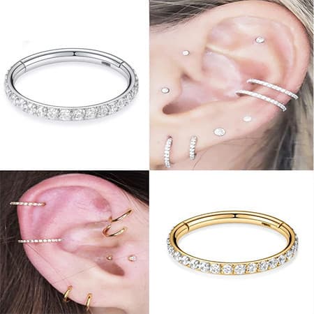 Argola Piercing Aço Inox Pvd Zircônia Cravejada Lateral, para Nariz Orelha Daith, Estiloso