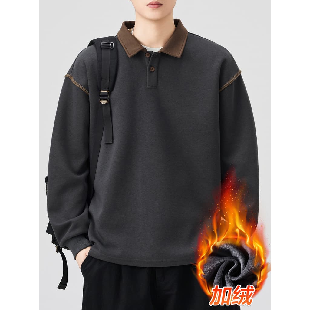 Outono inverno pesado estilo americano de manga comprida lapela forro de lã moletom masculino engrossado solto roupas su