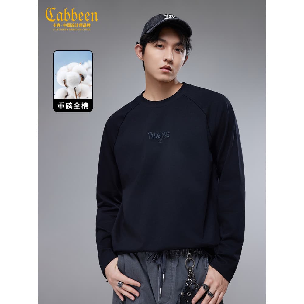 [Separação de estrutura] Carbin letras bordadas de manga comprida camiseta masculina outono novo estilo algodão puro gol