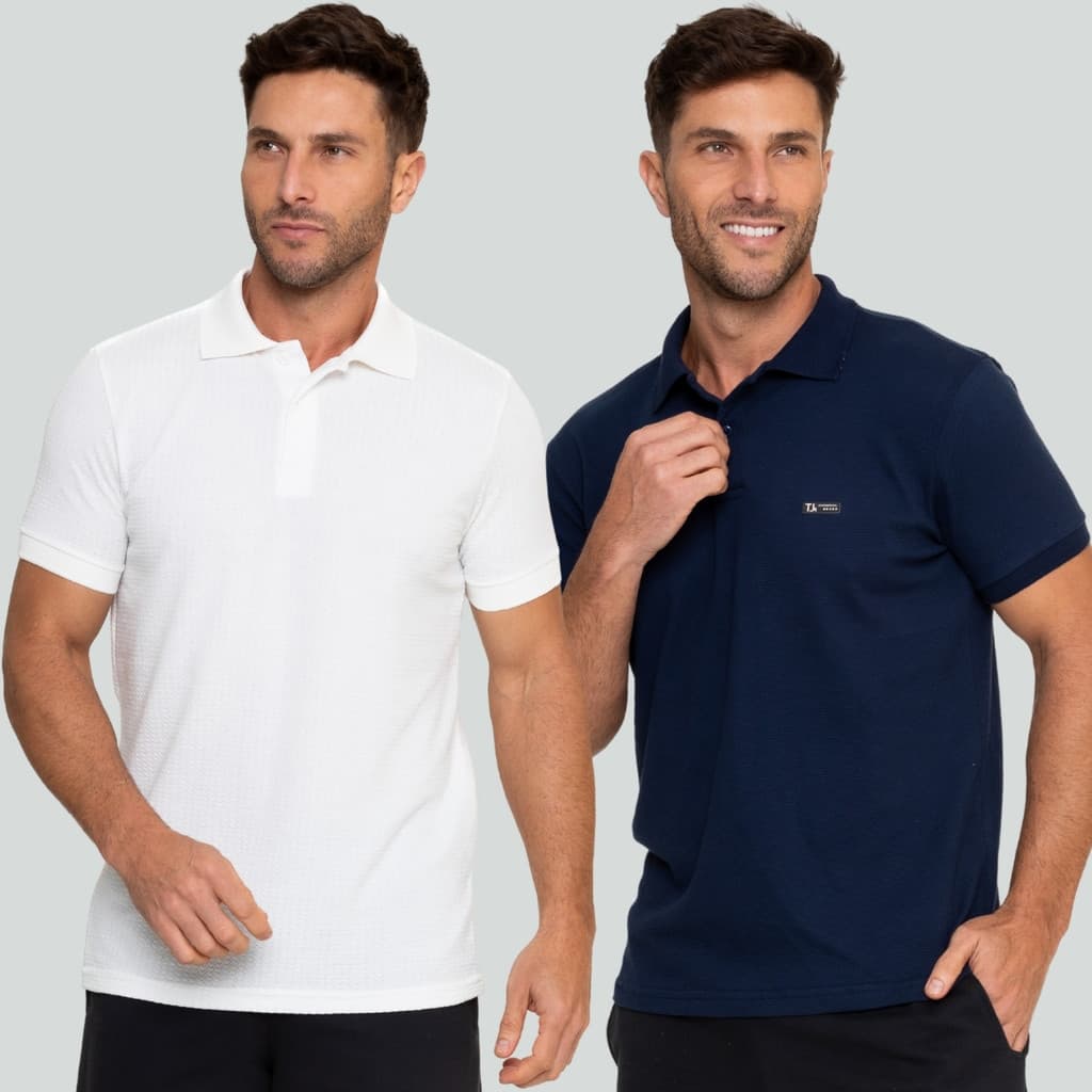 Camisa Polo Masculina Casual Malha Piquet Canelada Clássica Premium Manga Curta