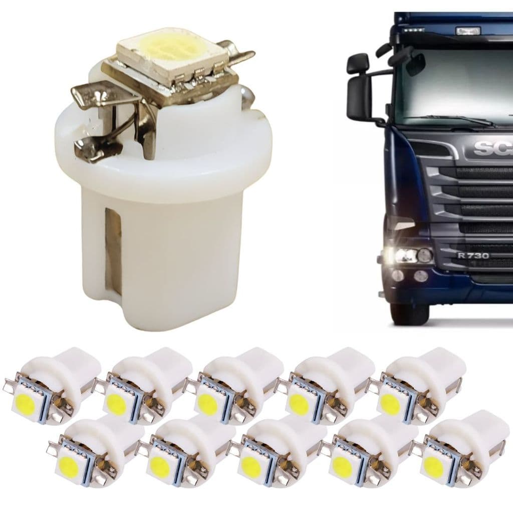 KIT 10 LAMPADA T5 B8.5 D 1 LED BRANCO 24V