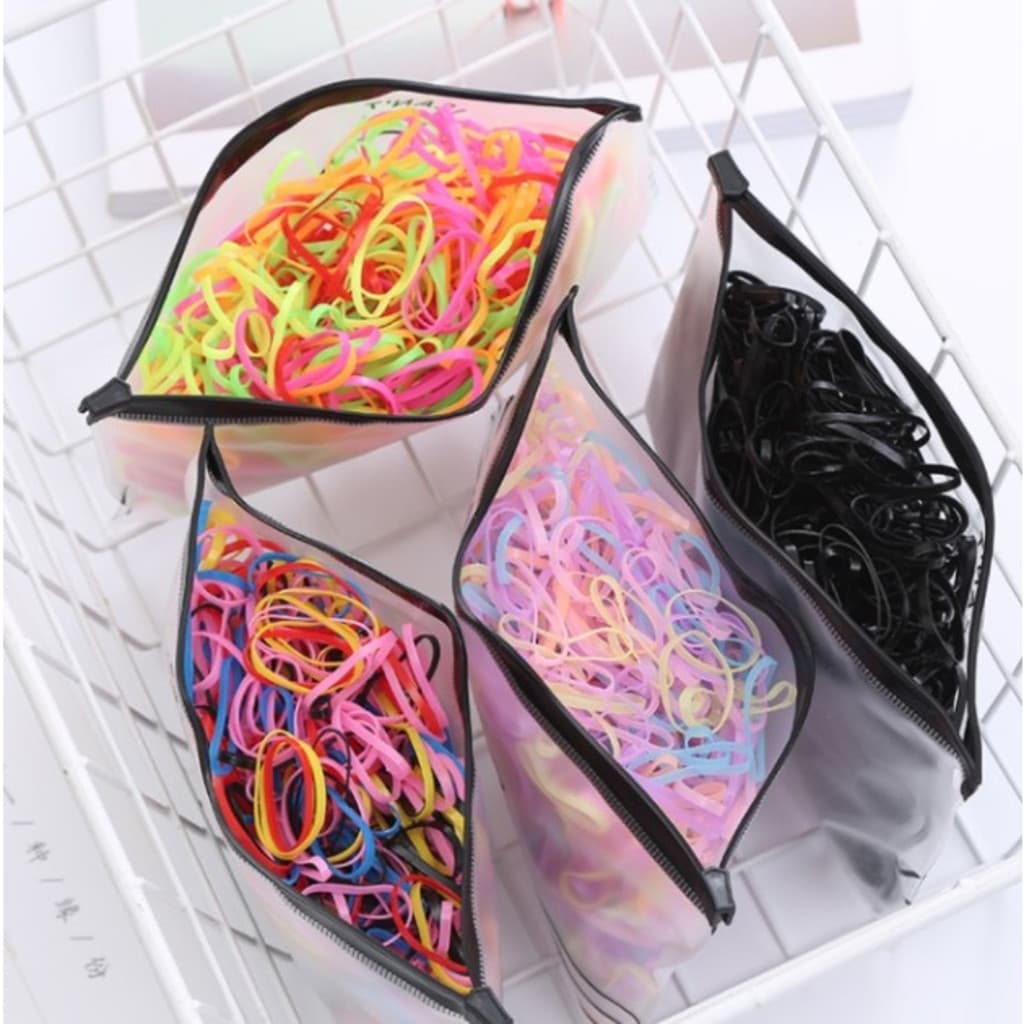 Kit 500 Elastico de cabelo Com Bolsa borrachinha/liguinha rabico de cabelo silicone infantil-GUI ANA