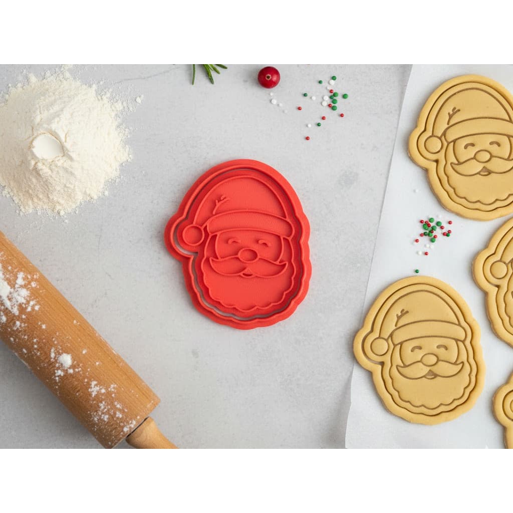 Cortador de biscoito + Carimbo rosto papai noel