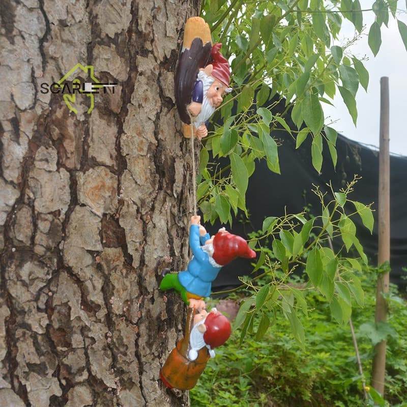 [Scarlett] Escultura De Resina Gnomo Escalada Barba Branca Estátua De Arte Anã Elfos Ornamentos Árvore Pingente Jardim D