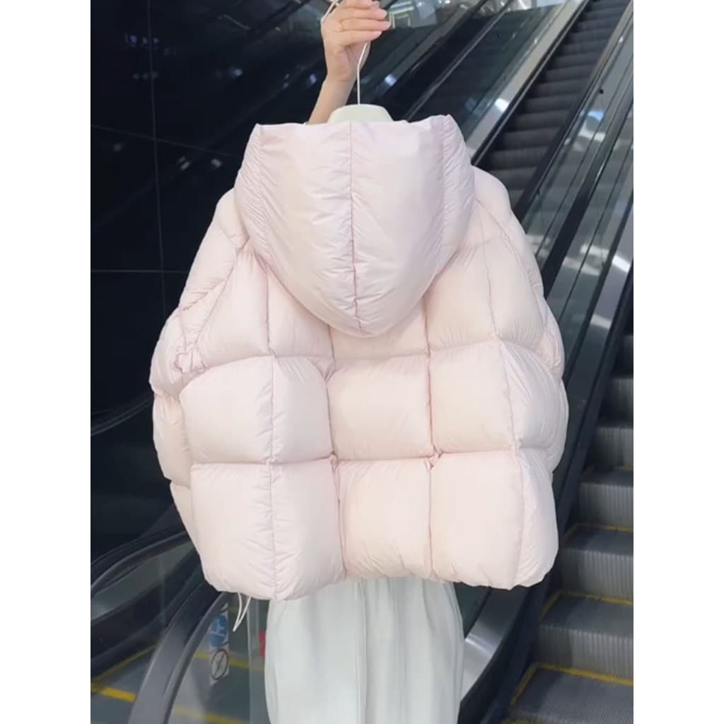 Super agradável rosa curto jaqueta feminina 2025 inverno novo estilo High-End com capuz pão jaqueta pequena
