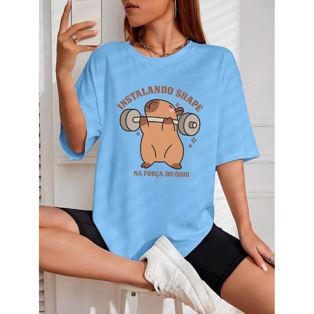 Camiseta Feminina Blusa Streetwear Instalando o Shape Capivara Camisa de Algodão Oversized
