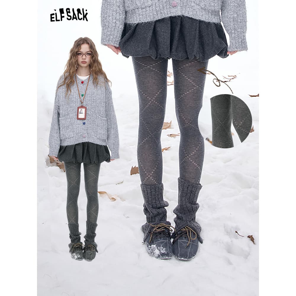 Fada bolso temperamento cinza estiramento malha Leggings feminino 2025 inverno novo estilo macio pele-amigável meia-calç