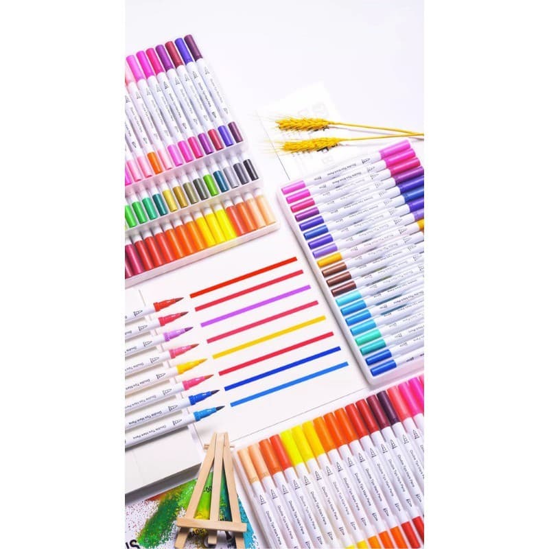 Kit Canetas Dupla Ponta Brush e Fineliner Kit 12/ 24 / 36 / 48 Cores Marcadores Artísticos para Desenho e Lettering