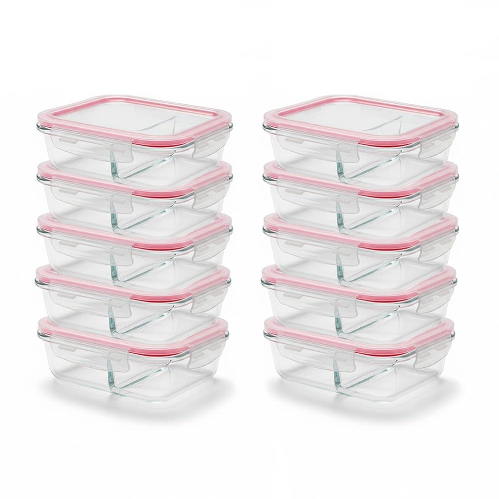 Kit com 10 Potes Vidro 1040 ml Hermético Marmita Forno Refratário Divisória e Tampa