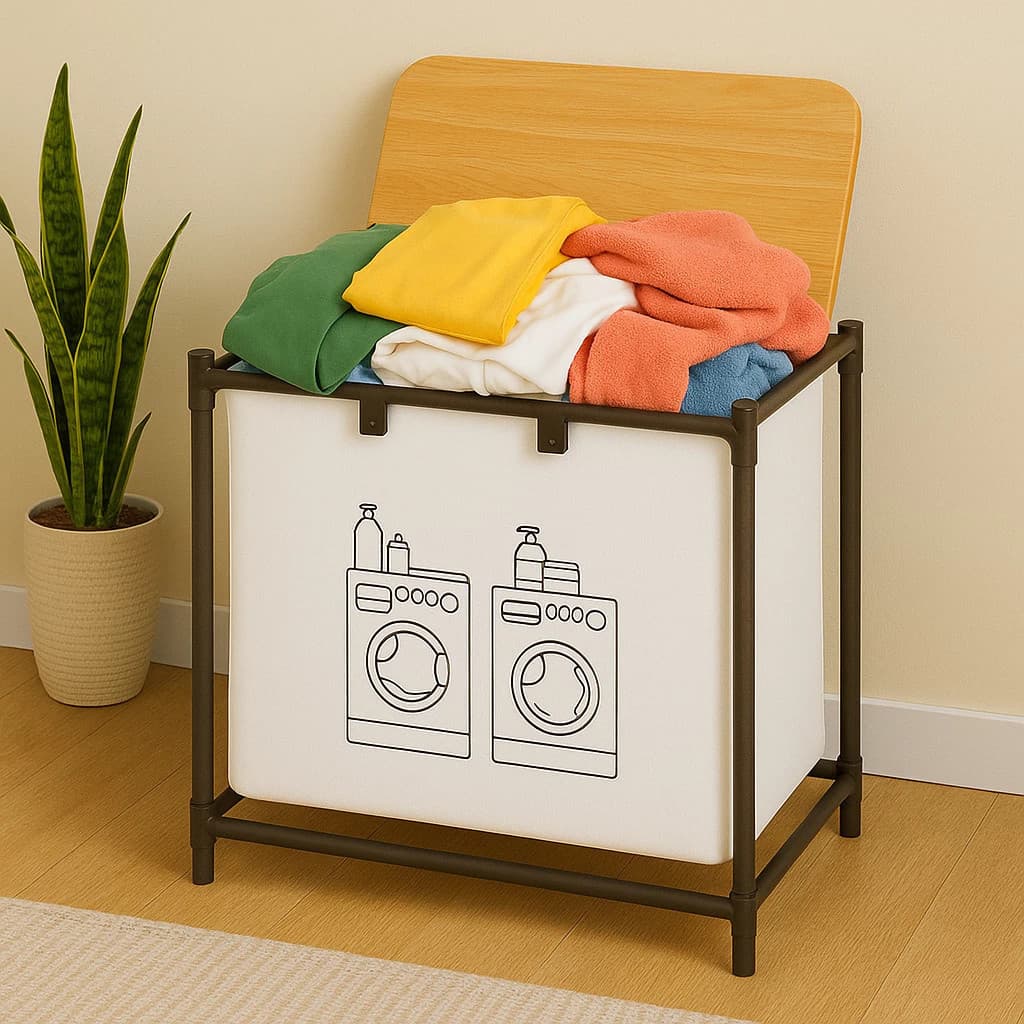 Cesto Organizador de Roupas Tampa de Madeira Coberto Caixa Balde Saco Armazenar Brinquedos Bambu