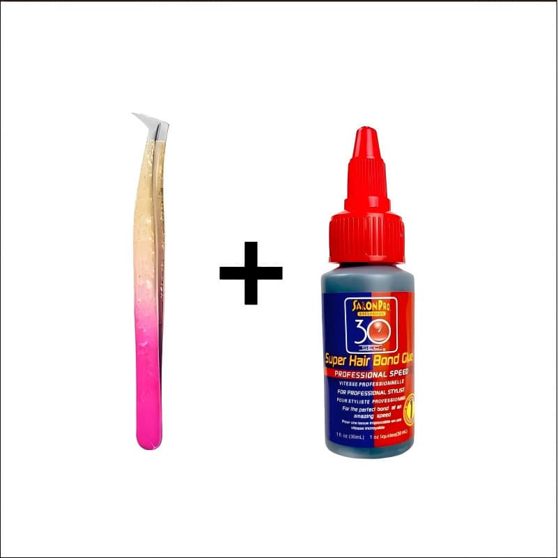 KIT 2 Conjunto E Pinça Extensão De Cílios + Super Cola Salon Pro 30ml Para Alongamento