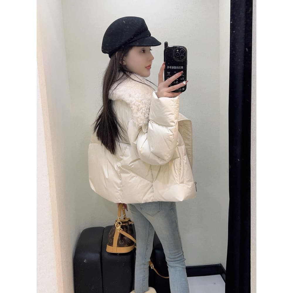 Estilo coreano Super bonito gola grande branco curto para baixo jaqueta feminina inverno 2025 novo estilo pequeno pão ja