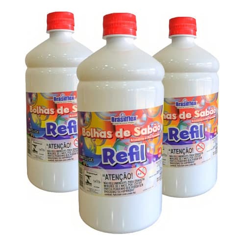 Kit 3 Refil Liquido Para Bolhas De Sabao Bubble para Máquina de bolhas 3 Litros Atóxica e Perfumada Brasilflex Original