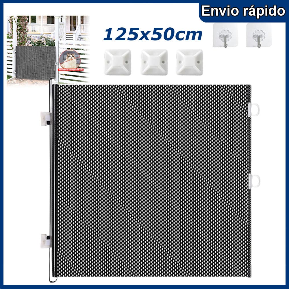 Portão Grade Tela Retrátil Ajustável Extensível 50x125cm Bebês Pet Cachorros Caes Crianças